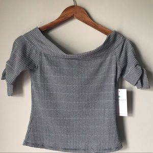 over the shoulder striped  shirt